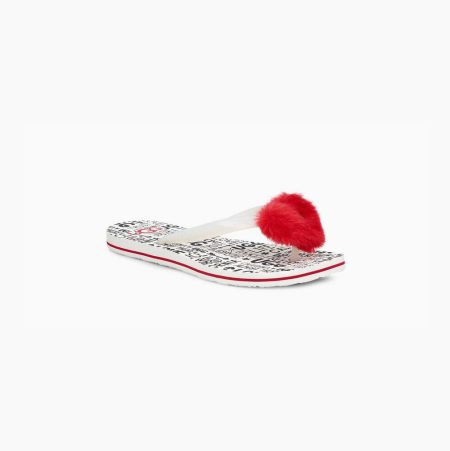 UGG Simi Fluff Manifesto Red/White Sandals for Women (UJKT84357)